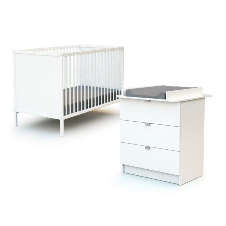 Lit bébé et commode à langer AT4 Blanc