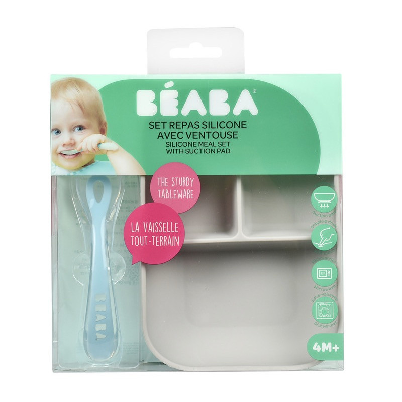 Set repas silicone compartimenté BEABA Grey