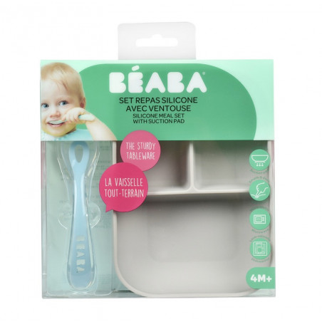 Set repas silicone compartimenté BEABA Grey