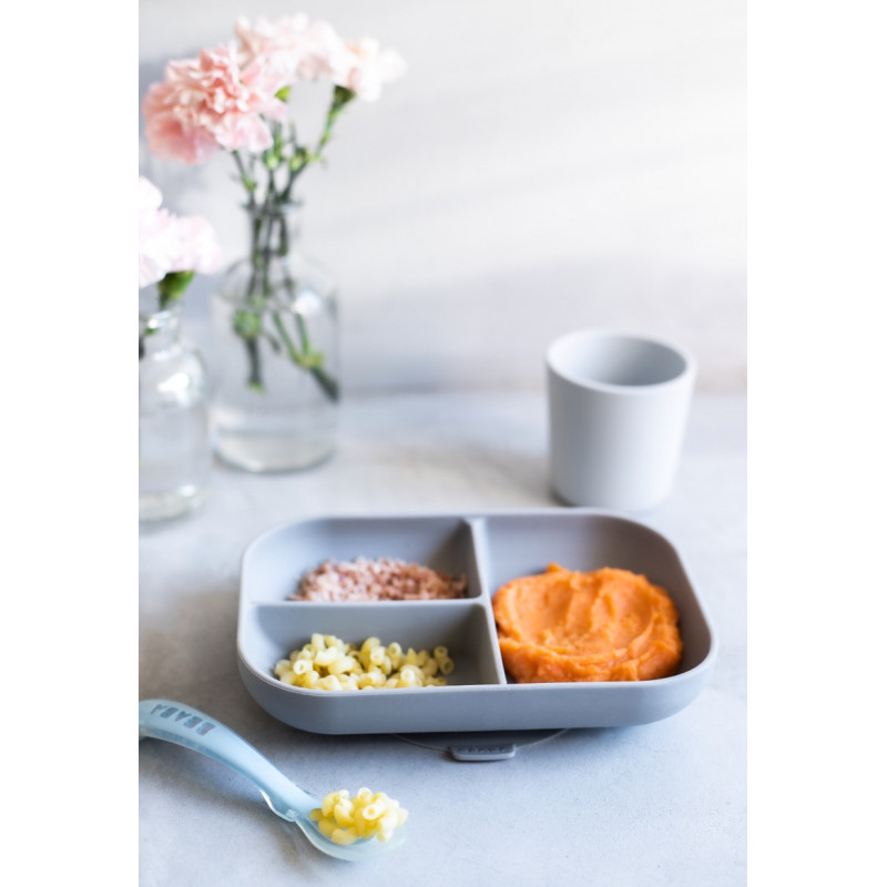 Set repas silicone compartimenté BEABA Grey