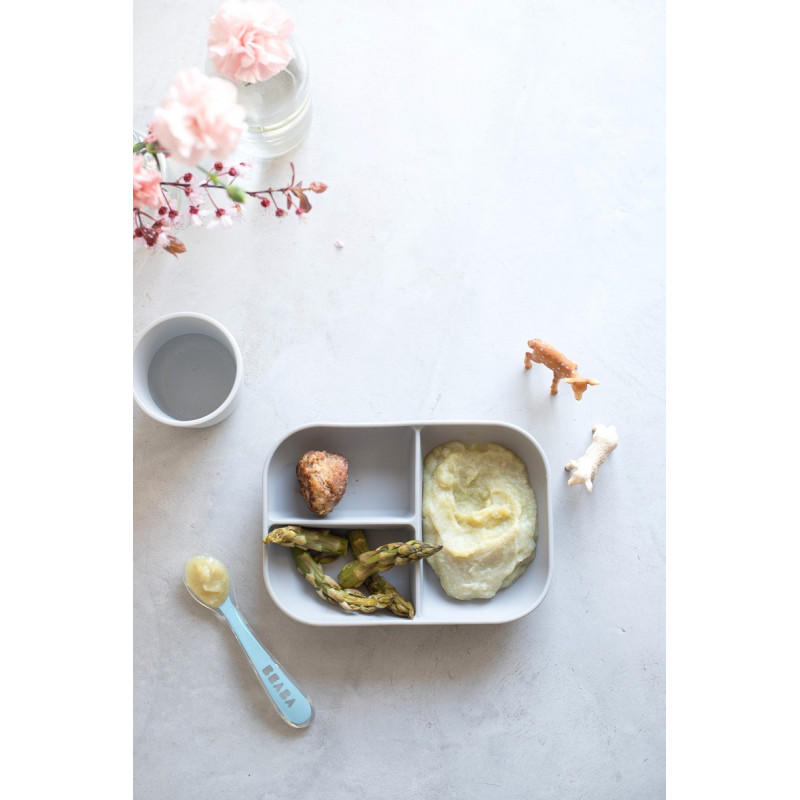 Set repas silicone compartimenté BEABA Grey