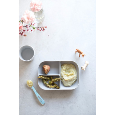 Set repas silicone compartimenté BEABA Grey