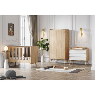 Chambre trio Vintage avec lit 60x120 et armoire VOX Chêne/Blanc