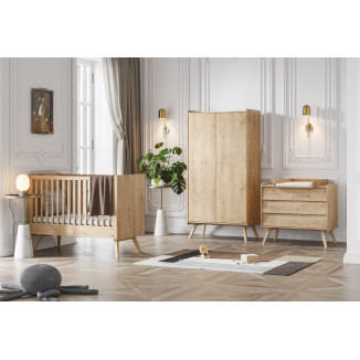 Chambre trio Vintage avec lit 60x120 et armoire VOX Chêne