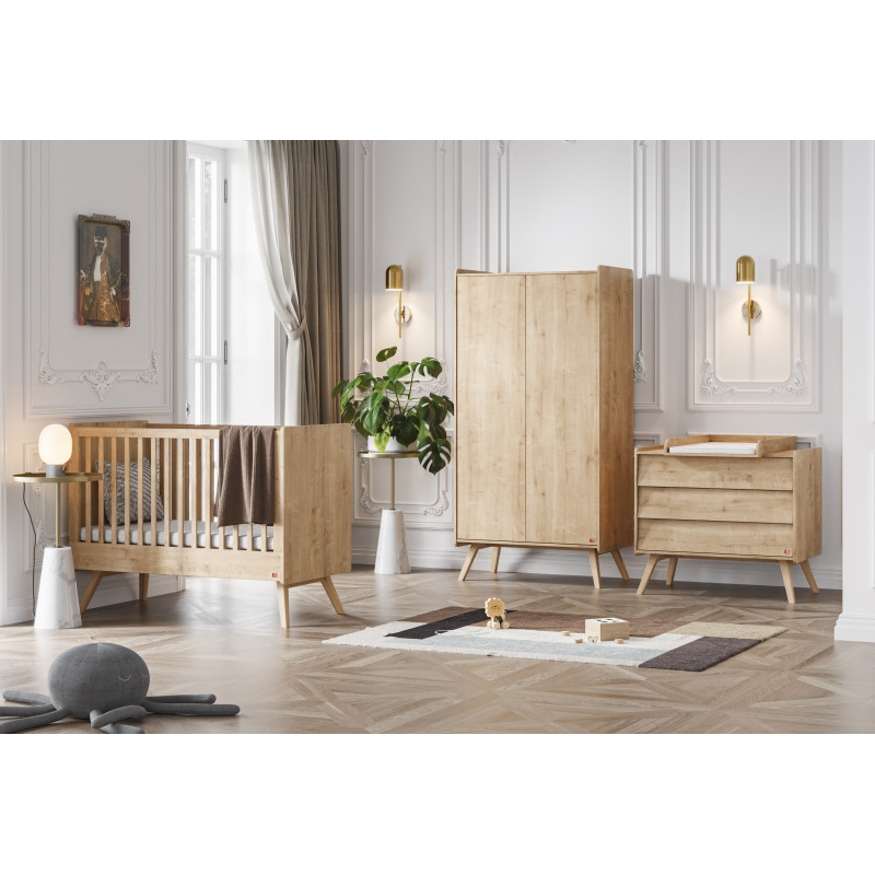 Chambre trio Vintage avec lit 60x120 et armoire VOX Chêne