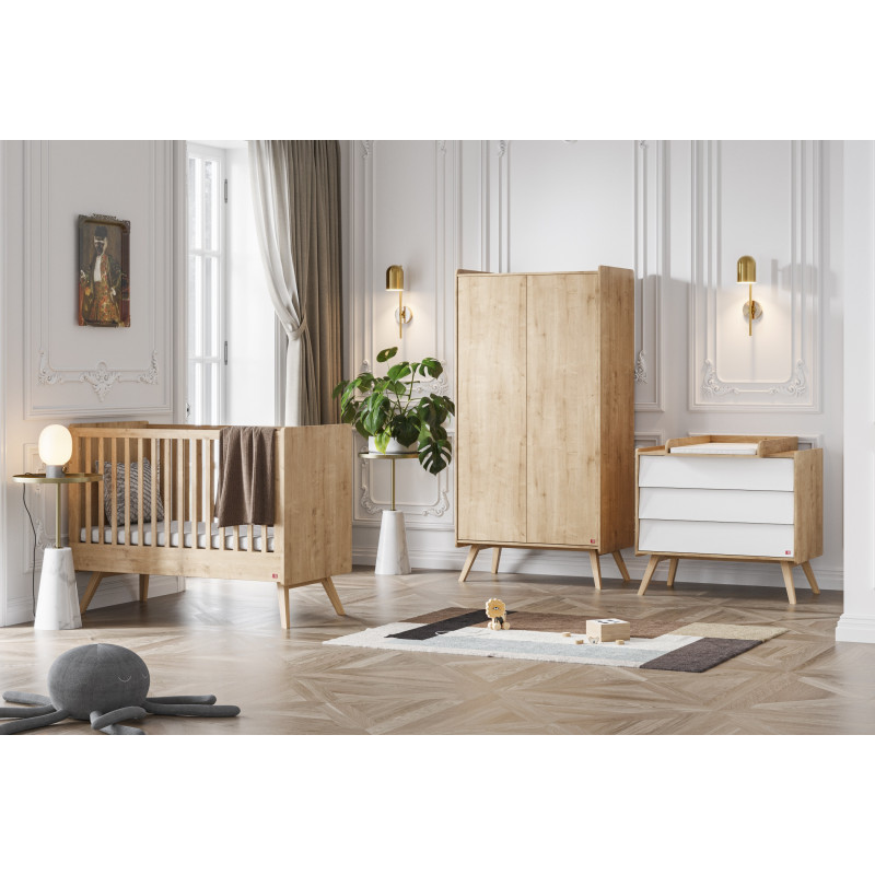 Chambre trio Vintage avec lit 70x140 et armoire VOX Chêne/Blanc