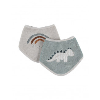 Lot de 2 bavoirs bandana en éponge Dino NOUKIES Tiga, Stegi & Ops