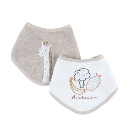 Lot de 2 bavoirs bandana en éponge NOUKIES Tiga, Stegi & Ops