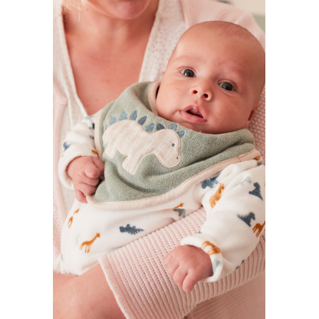 Lot de 2 bavoirs bandana en éponge Dino NOUKIES Tiga, Stegi & Ops