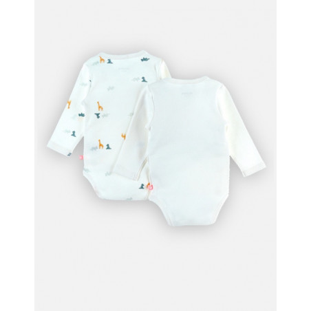 Set de 2 bodys bio Dinosaures 6m NOUKIES Stegi, Tiga & Ops