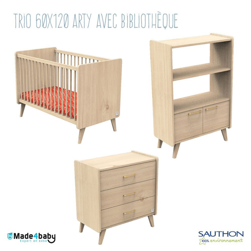 Chambre Trio avec lit 60x120 et bibliothèque SAUTHON Arty