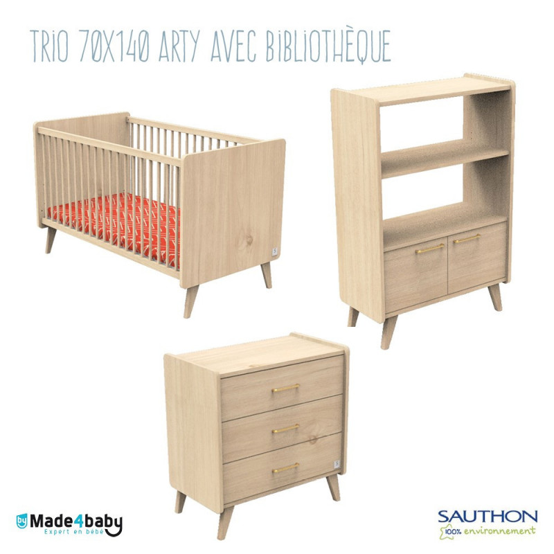 Chambre Trio avec lit 70x140 et bibliothèque SAUTHON Arty