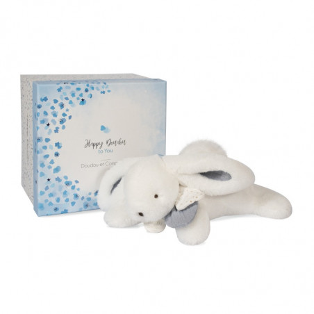 Pantin-lapin Happy Glossy 25 cm DOUDOU ET COMPAGNIE Blanc