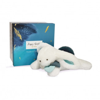 Pantin-lapin Happy Pop 25 cm DOUDOU ET COMPAGNIE Bleu paon