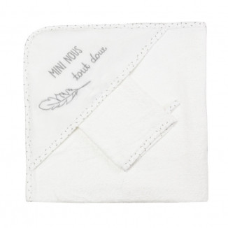 Sortie de bain + gant « Mini nous » TROIS KILOS SEPT Blanc et gris