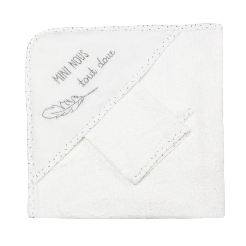 Sortie de bain + gant « Mini nous » TROIS KILOS SEPT Blanc et gris