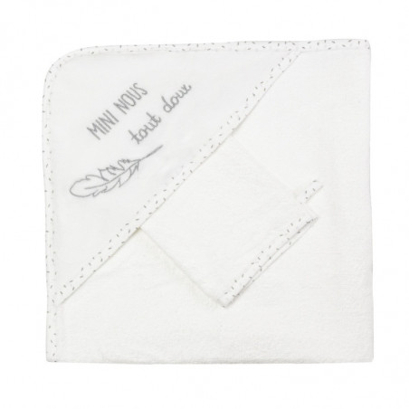 Sortie de bain + gant « Mini nous » TROIS KILOS SEPT Blanc et gris