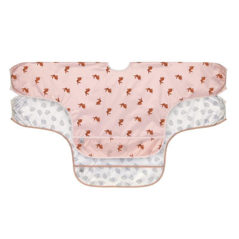 Lot de 2 bavoirs à manches avec poche Little Forest LASSIG Lapin rose