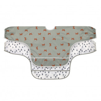 Lot de 2 bavoirs à manches avec poche Little Forest LASSIG Renard olive