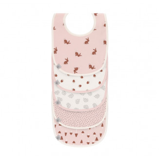 Lot de 5 bavoirs imperméables Little Forest LASSIG Lapin rose