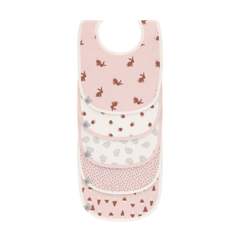 Lot de 5 bavoirs imperméables Little Forest LASSIG Lapin rose