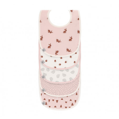 Lot de 5 bavoirs imperméables Little Forest LASSIG Lapin rose