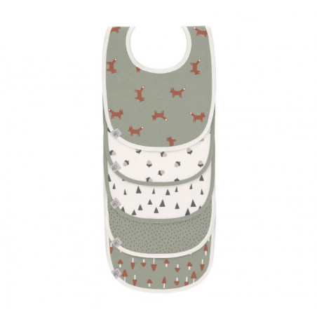 Lot de 5 bavoirs imperméables Little Forest LASSIG Renard olive