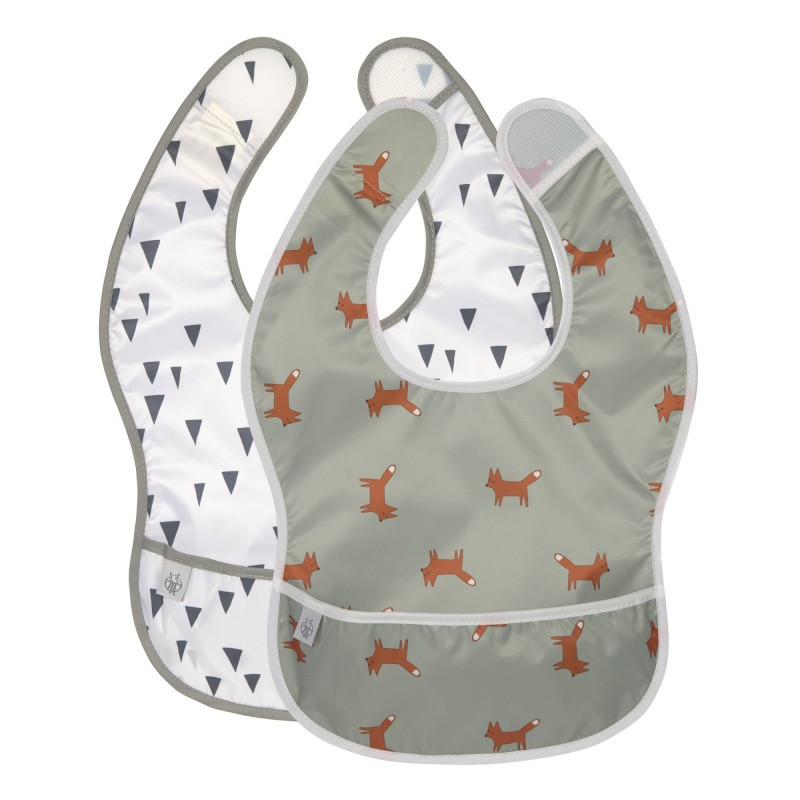 Lot de 2 bavoirs imperméables avec poche Little forest LASSIG Renard olive