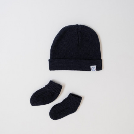 Ensemble bonnet et chaussons recyclés 1/3m MLT Nocturne
