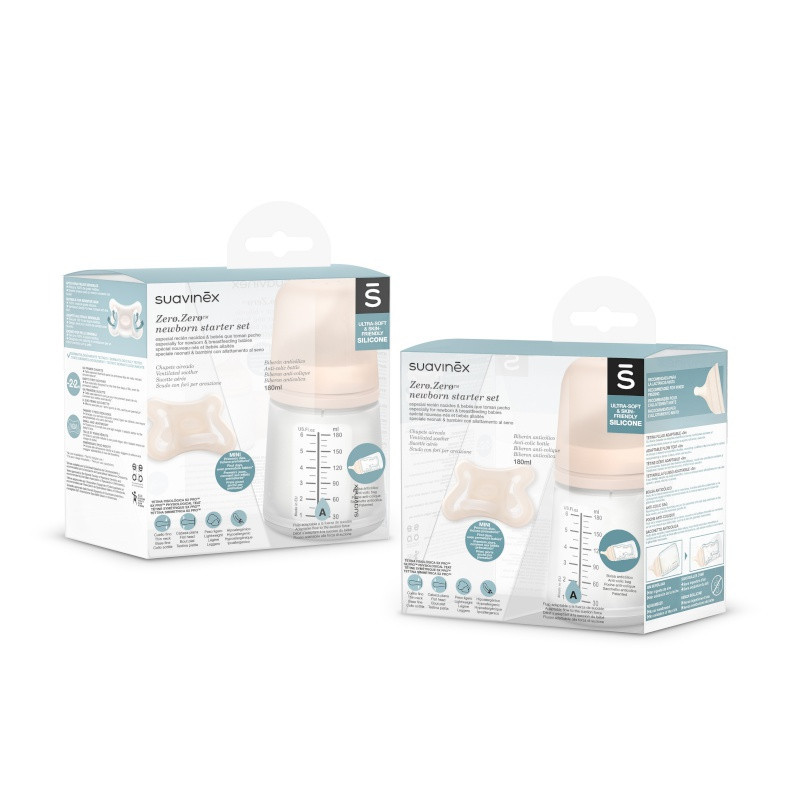 Coffret biberon Zéro.Zéro 180 ml + sucette SUAVINEX
