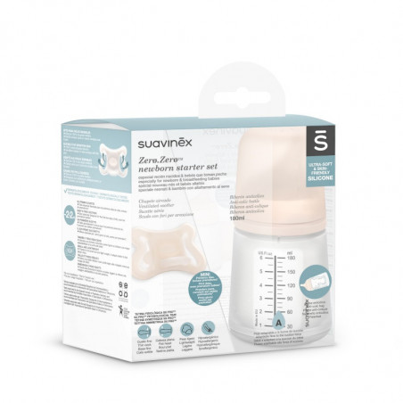 Coffret biberon Zéro.Zéro 180 ml + sucette SUAVINEX