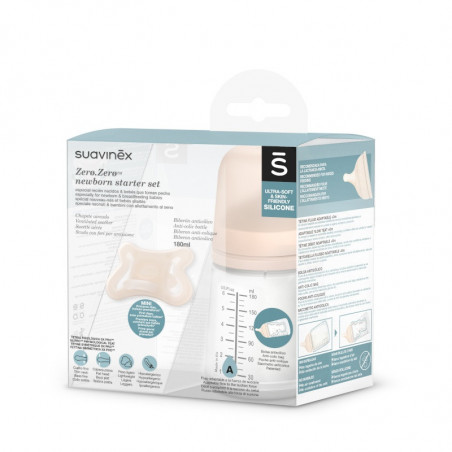 Coffret biberon Zéro.Zéro 180 ml + sucette SUAVINEX