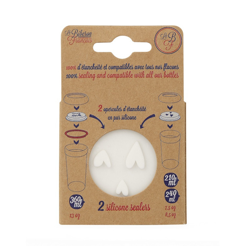 Lot de 2 opercules en silicones Cœurs/My love LE BIBERON FRANCAIS Maman-bébé par Soledad