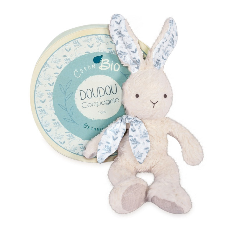Peluche-lapin blanc en coton bio 25 cm DOUDOU&COMPAGNIE Botanic