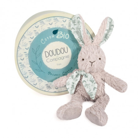 Peluche-lapin gris en coton bio 25 cm DOUDOU&COMPAGNIE Botanic