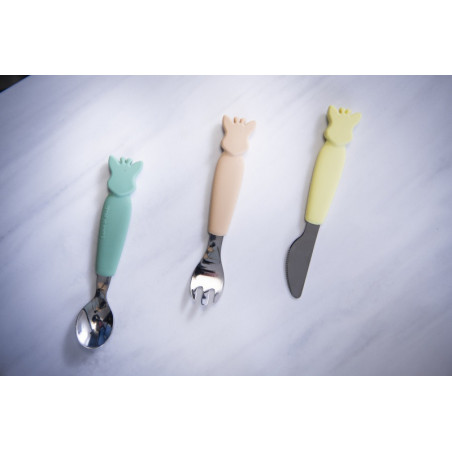 Set de 3 couverts en silicone pastel VULLI Sophie la girafe