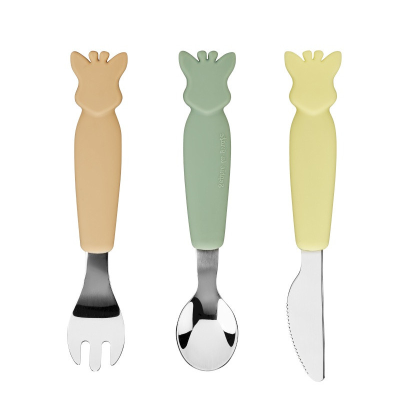 Set de 3 couverts en silicone pastel VULLI Sophie la girafe