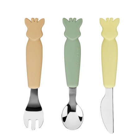 Set de 3 couverts en silicone pastel VULLI Sophie la girafe