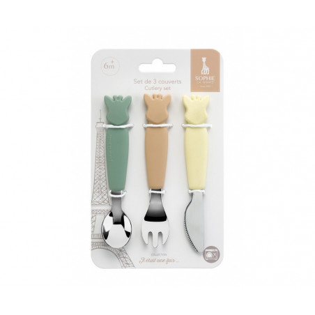 Set de 3 couverts en silicone pastel VULLI Sophie la girafe