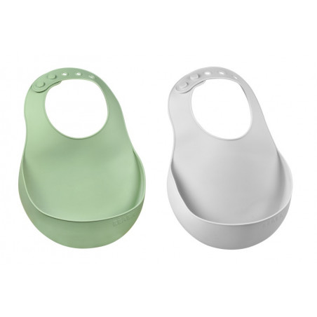 Lot de 2 bavoirs en silicone BEABA Light mist/sage green