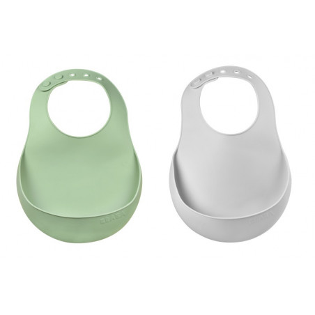 Lot de 2 bavoirs en silicone BEABA Light mist/sage green
