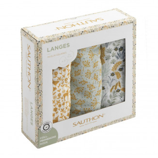 Lot de 3 langes en coton bio SAUTHON Promenons-nous