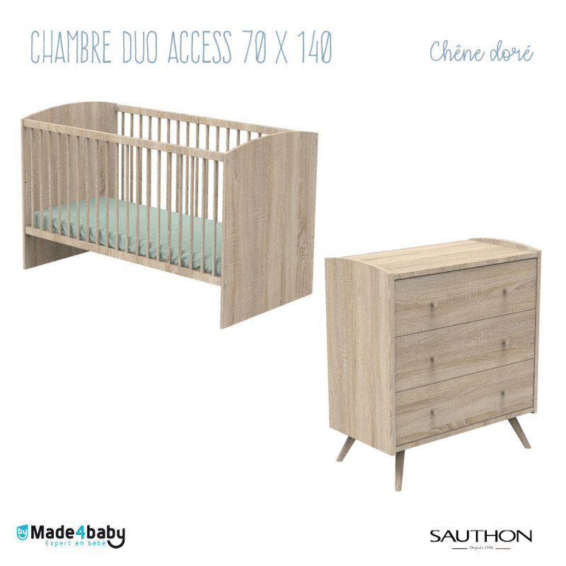 Chambre duo avec lit 70x140 SAUTHON Access Chêne doré