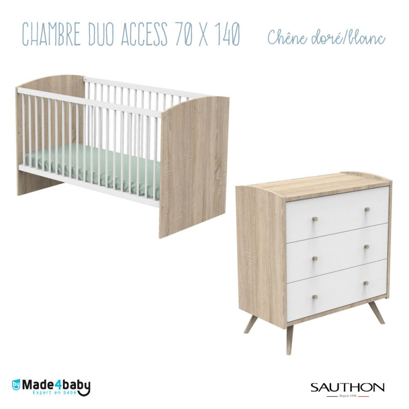 Chambre duo avec lit 70x140 SAUTHON Access Chêne doré/blanc