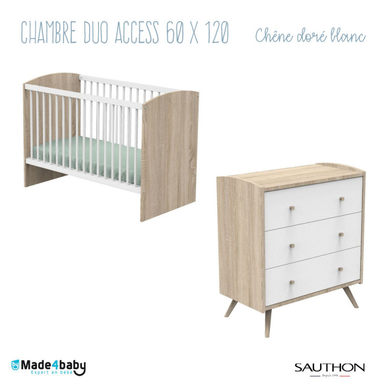 Chambre duo avec lit 60x120 SAUTHON Access Chêne doré/blanc