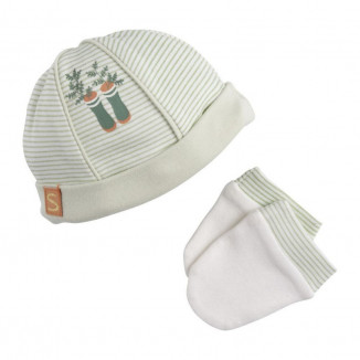 Bonnet + moufles Naissance vert SAUTHON Botanica
