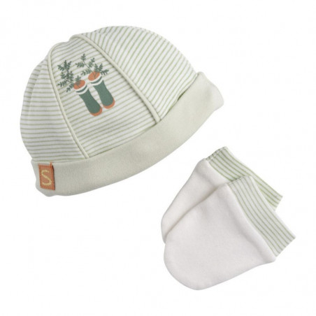 Bonnet + moufles Naissance vert SAUTHON Botanica