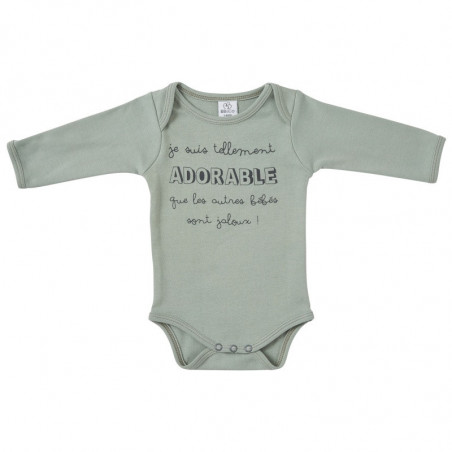 Body manches longues 3m BB&CO Vert de gris "Je suis tellement adorable"
