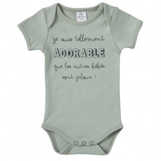 Body manches courtes 6m BB&CO Vert de gris "Je suis tellement adorable"