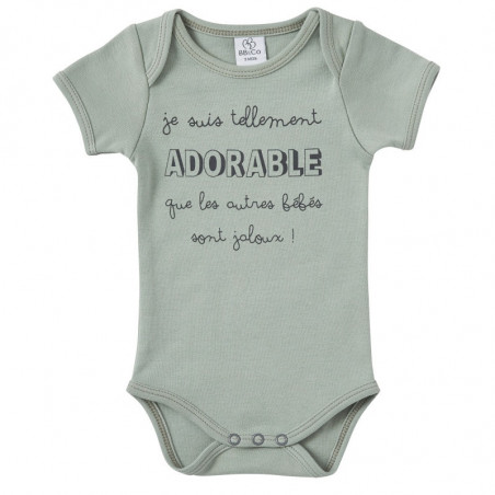 Body manches courtes 12m BB&CO Vert de gris "Je suis tellement adorable"